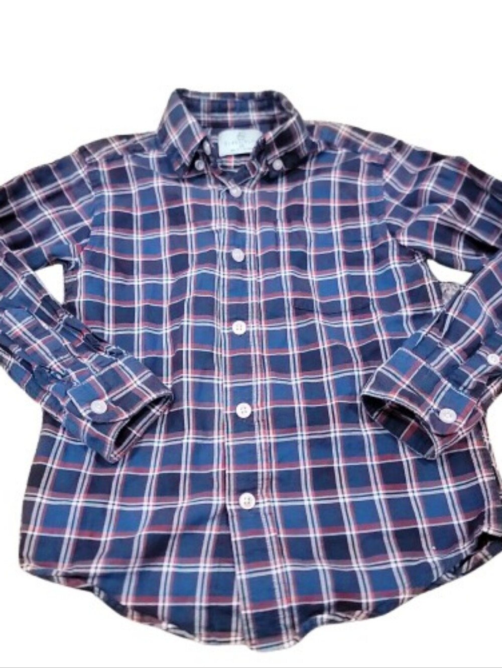Class Club Button Up Dress Shirt Toddler Boys 4/5 Blue Red Plaid Long Sleeve Top